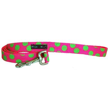 WaLk-e-Woo Neon Green Dot on Pink Dog Leash