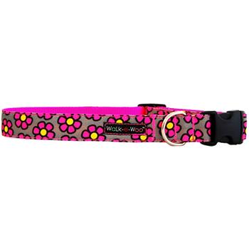 WaLk-e-Woo Pink Daisies on Gray Dog Collar