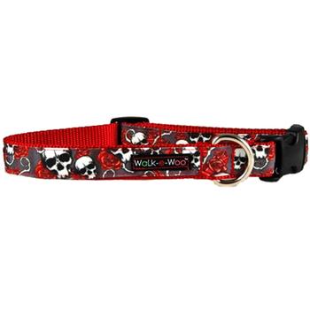 WaLk-e-Woo Skulls n' Roses Dog Collar - Red