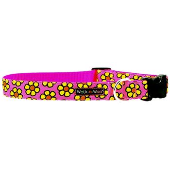 WaLk-e-Woo Yellow Daisies on Pink Dog Collar