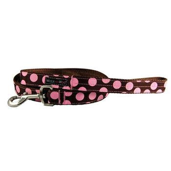 WaLk-e-Woo Pink Dot on Brown Dog Leash