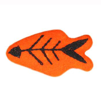 Wooly Wonkz Halloween Cat Toy - Orange Skeleton Fish