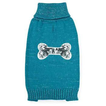 Zack and Zoey Elements Sequin Bone Dog Sweater - Blue