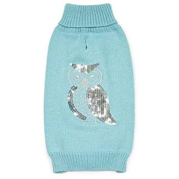 Zack and Zoey Elements Shimmer Owl Dog Sweater - Blue