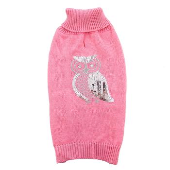 Zack and Zoey Elements Shimmer Owl Dog Sweater - Pink