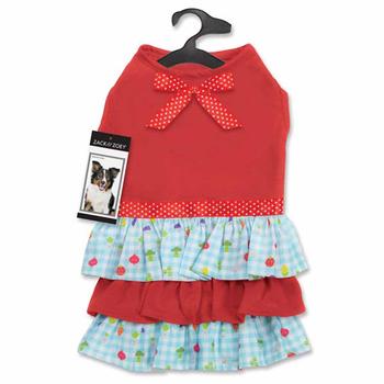 Zack and Zoey Happy Veggies Ruffle Dog Dress - Red