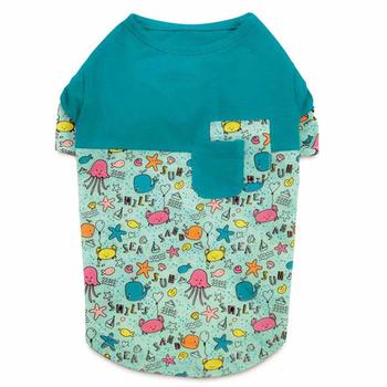 Zack and Zoey Sun and Sea Patchwork Dog T-Shirt with UPF 40 - Teal