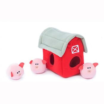 ZippyPaws Burrow Dog Toy - Pig Barn with Bubble Babiez